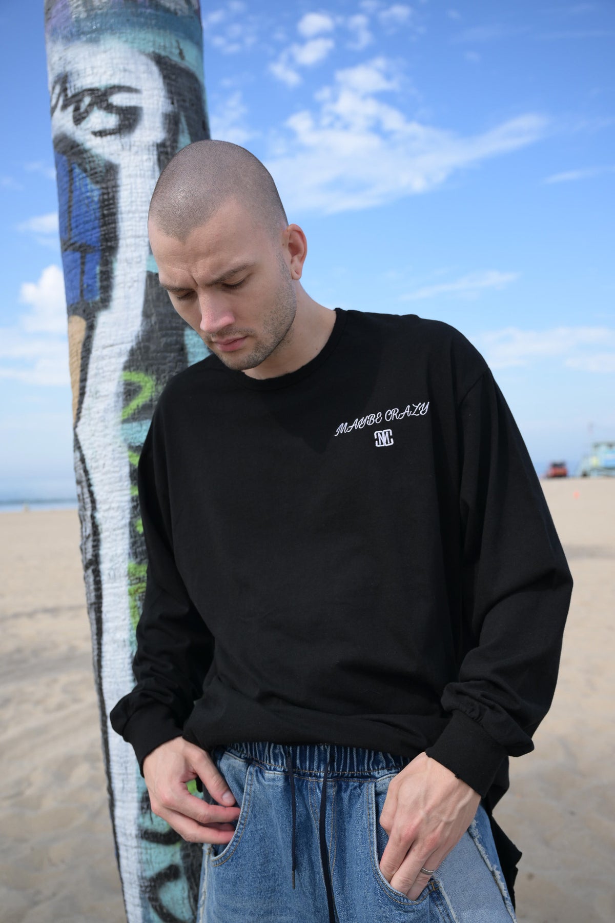 Classic Distressed Crewneck T-Shirt Long Sleeves