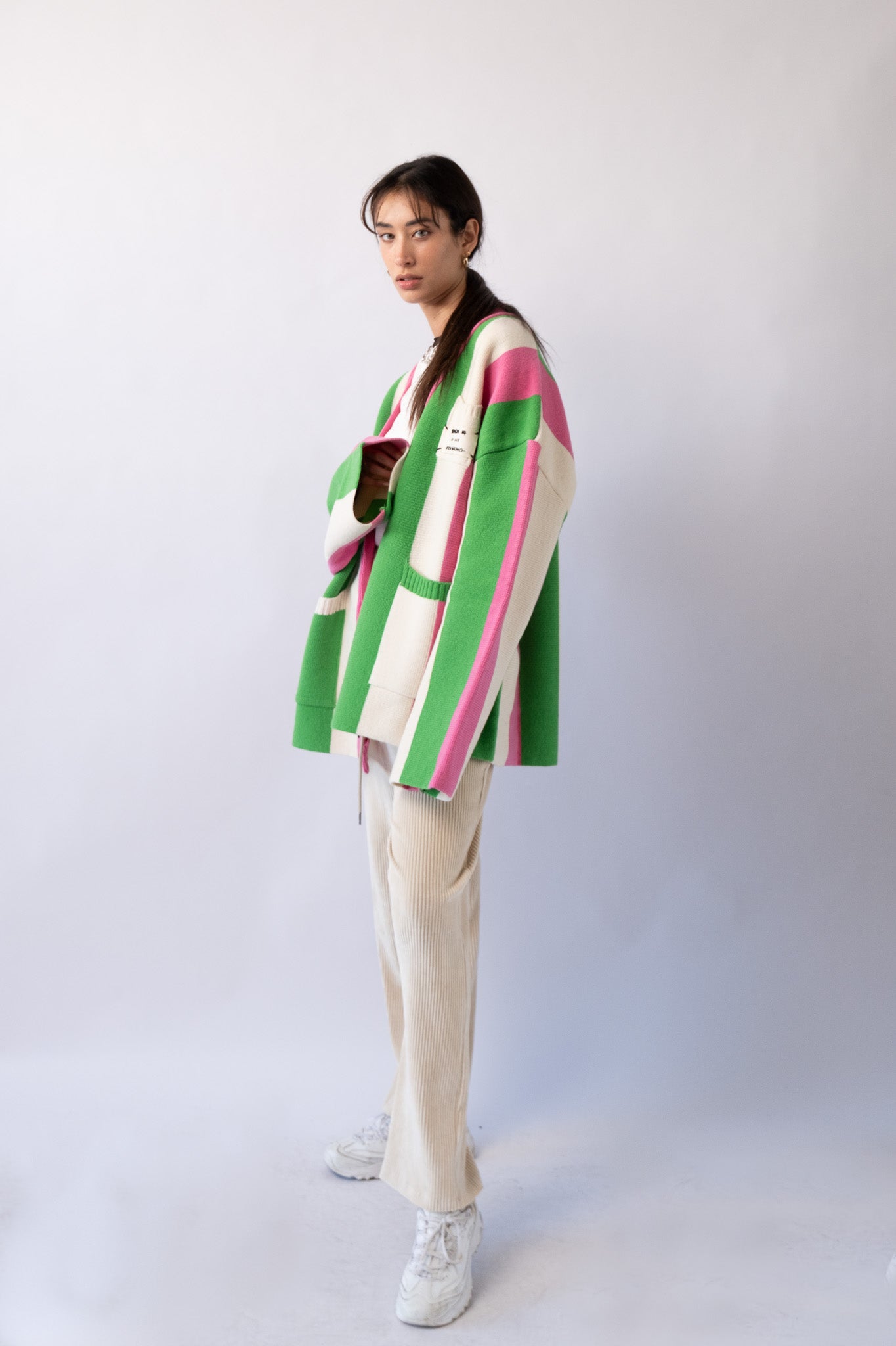 Wool Vertical Stripe Cardigan