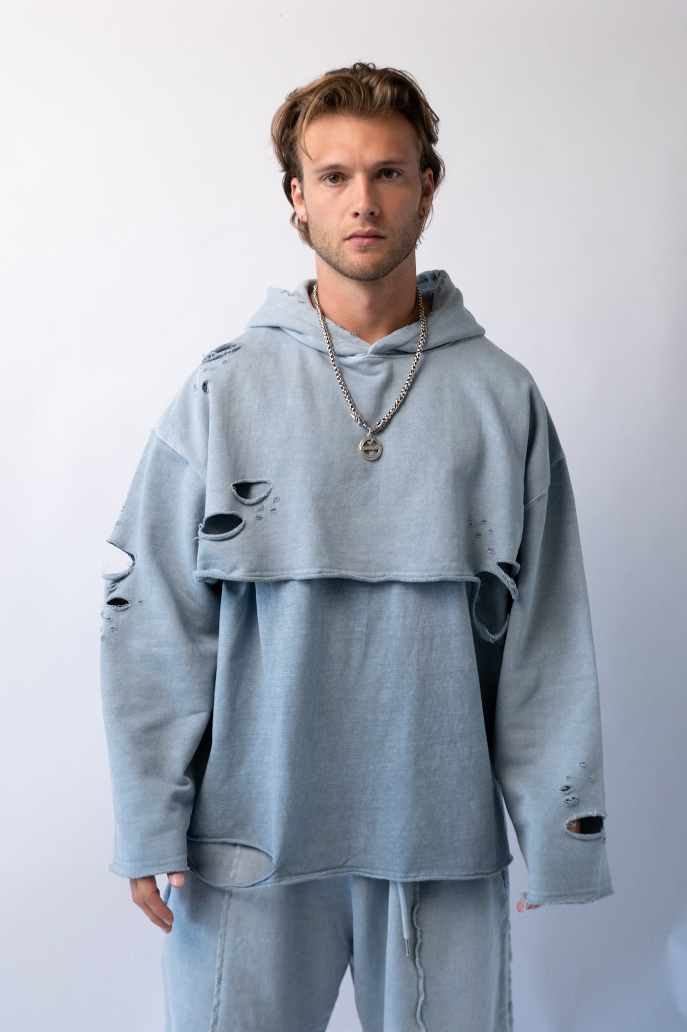 Two-In-One Piece Hoodie - Grey Blue