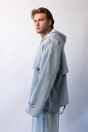 Two-In-One Piece Hoodie - Grey Blue